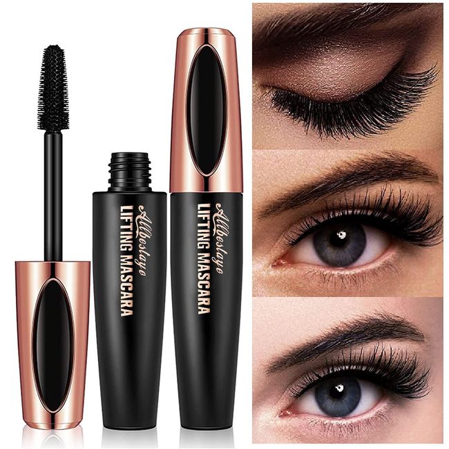 4D Silk Fiber Eyelash Mascara,Lucoss Volumising Mascara Black,Volume and Length Waterproof Mascara Curling Thick Makeup,Gift for Women Girls