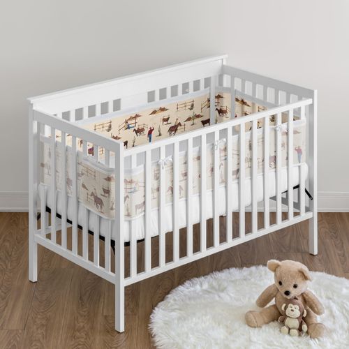Sweet Jojo Designs + BreathableBaby Tan Brown Western Cowboy Boy Girl Gender Neutral Breathable Mesh Crib Liner Anti-Bumper Baby Infant Wild West Southern Horse Cow Animal Desert Brown Red White Blue