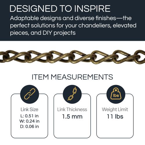 RCH Hardware CH-S51-16-BLK-10 |14 Gauge Decorative Solid Steel Double Jack Fixture Chain | 10 Foot Increments | Black Finish