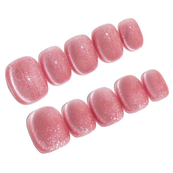 Sun&Beam Nails Handmade Nail Tip, Short, Round, Plain, Adeshiko Color, Fuchsia Color, Cat Eye, Magnet, Popular, Stylish, Cute, Nail Design, Set of 10 (#98 S)