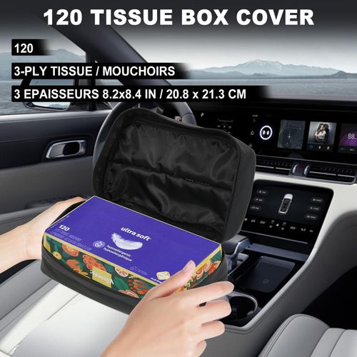 Large Car Tissue Holder, Car Napkin Holder Cover Fit 120 Standard Size Tissue Box - Facial Tissue Holder for Auto Headrest, Car Tissue Dispenser Better Way to Position Standard Size tissue Box - Black