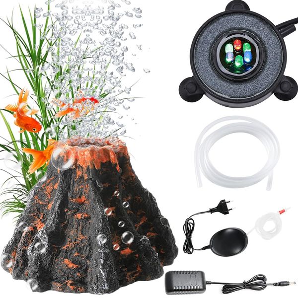 Mineup Aquarium Sprudler, Stein Sauerstoff Pumpe, LED Lighting Aquarium, Vulkan Aquarium Dekoration, Aquarium Vulkan Form Luftblase Stein, Aquarium Zubehör für Aquarium Fisch Tank Dekoration, Bunte