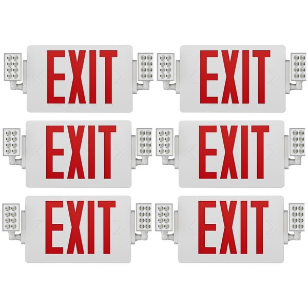 Spectsun 6 Packs Led Exit Light Red Exit Sign with Lighting Combo Battery Backup