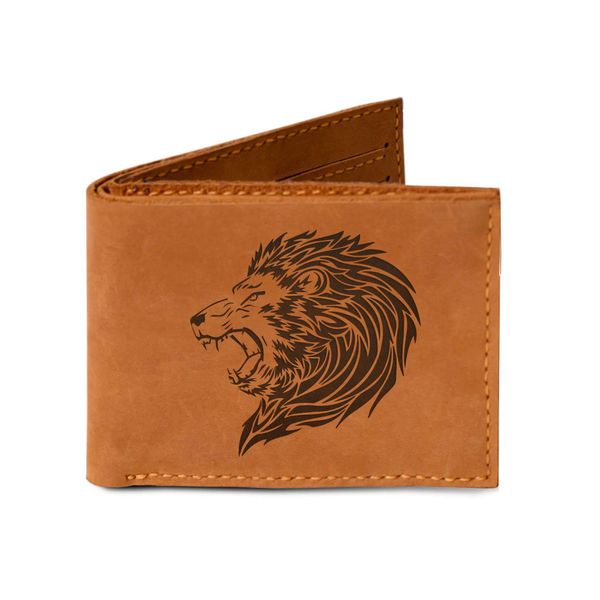 Men's Lion Tatoo Style -18 Handmade Genuine Pull-up Leather Wallet MHLT_03