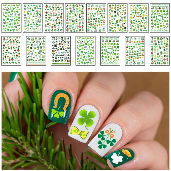 Partywind 966 Styles St Patrick's Day Nail Stickers, Self-Adhesive Saint Patrick's Day Nail Art Stickers Decals Wraps for Kids Women Girls, Irish Shamrock Accessories Decorations (15 Sheets)