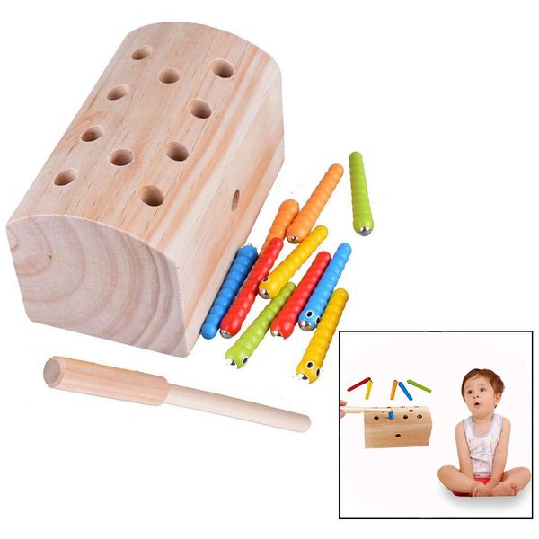 Xrten Toy Insects Game, 10Pcs Wooden Magnetic Catch Insects, Educational Toys for Kids over 3 Years Old