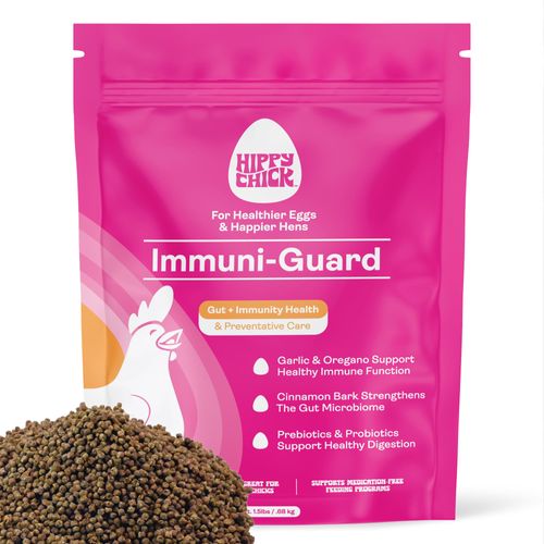 Hippy Chick Immuni-Guard 1.5 lb - Chicken Preventative Care & Stress Guard- Chick & Adult Bird Health- Essential Oils Oregano & Garlic- Poultry Feed Supplement- Probiotics & Prebiotics (62 Servings)