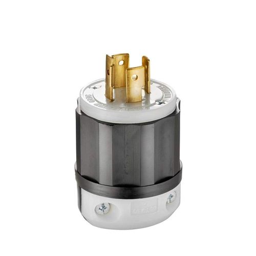 Leviton 20 Amp, 125/250 Volt, NEMA L14-20P, 3P, 4W, Locking Plug, Industrial Grade, Grounding, 2411, Black-White