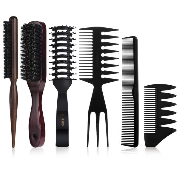 zyxqq Hair Brush Set for Men, Boar Bristle Hair Brushes and Styling Comb Set for Men, Beard Comb and Hairbrush Perfect for Dry or Wet Long Short Thick Thin Curly Straight Hair