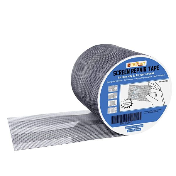 HTVRONT Window Screen Repair Kit Tape - Super Wide(4inX10FT) Screen Patch Repair Kit, Breathable, Strong Adhesive Fiberglass Covering Mesh Tape for Window Door Tears Holes (Silver-Gray)