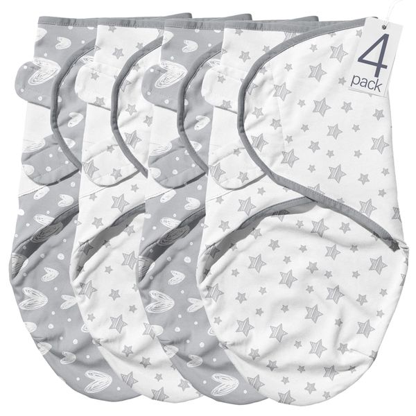 Biloban Baby Swaddles 0-3 Months for Boy Girls, Baby Swaddle, Newborn Swaddle, Cotton Swaddle Blanket, Newborn Essentials, Lovely Grey Print, 4 Pack