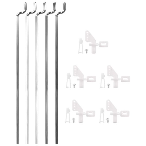 sourcing map 5PCS 1.2mmx180mm Pushrod Parts + 5PCS Nylon Micro Control Horns 4 Holes for RC Airplane Plane DIY Parts