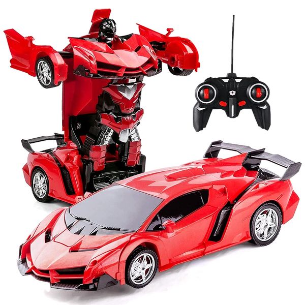 Robot Toy, Transforming Toy Car, RC Car, 2-in-1, RC Control, Remote Control, Can Be Transformed, Children's Favorite Gift (Red)