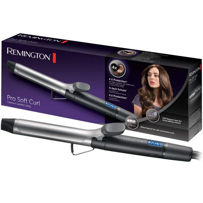 Remington Saç Maşası Pro Soft Curl , Yumuşak, Doğal Bukleler için 25 mm, 4 Kat Koruma, Antistatik Seramik Turmalin Kaplama, Dijital Ekran, 10 Sıcaklık Ayarı, Gümüş / Gri Ci6525