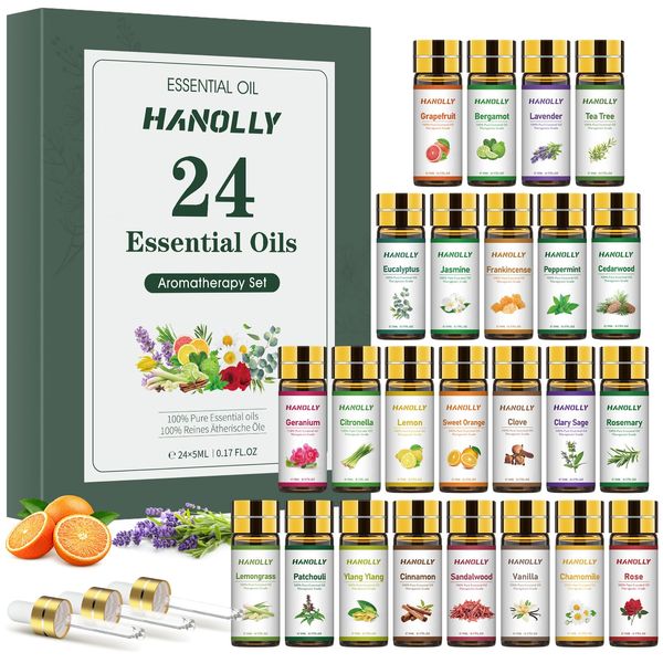 Essential Oils Set - 24 Pcs Essential Oil Kit for Diffuser, Aromatherapy, Massage, Skin Care, Soap & Candle Making - Premium Aromatherapy Diffuser Oils Set