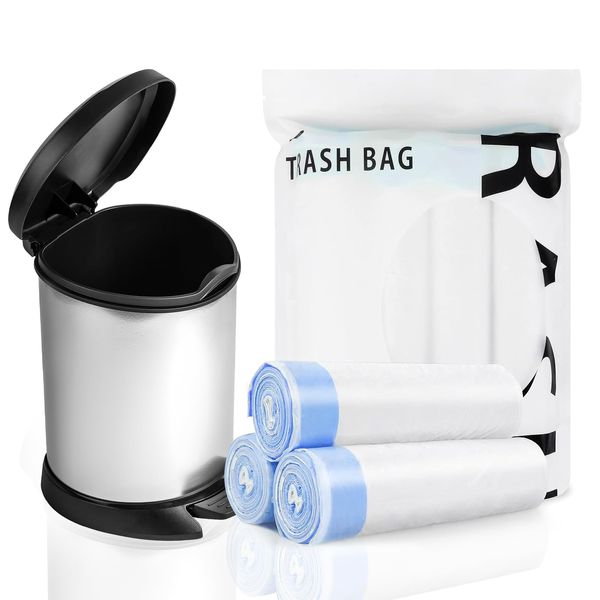 CORESLUX 20-25L Drawstring Trash Bag, Garbage Bag Rubbish Bags, Super Strong Bin Liners, 3Roll 60 Counts, for Kitchen, Bedroom, Office (Bule Drawstring)