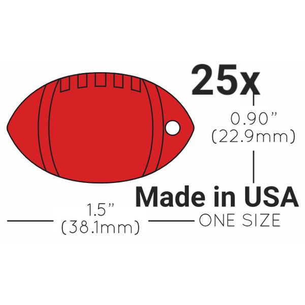 25x Anodized Aluminum Pet ID Tag Blank Football Red Made in USA (Lead Free)