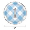 Pappteller - 23 cm - Blauer Gingham 1. Geburtstag - Packung mit 8 Stück