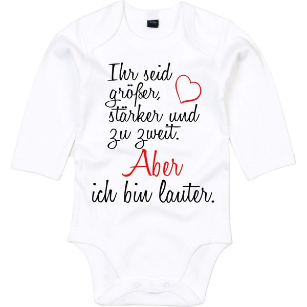 Mister Merchandise Baby bodysuit "Ihr seid bigger, stronger and too two" (I'm louder). White - long sleeves, 3-6