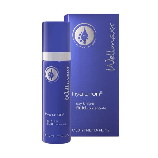 WELLMAXX hyaluron⁵ day & night fluid concentrate - Anti-Aging, Feuchtigkeitspflege, reichhaltiges 24h Fluid, mit 5-fach-Hyaluron, für jeden Hauttyp geeignet, DERMATEST® „sehr gut“, 50 ml