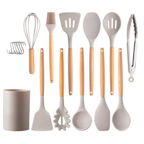 hiino kano Kitchen Tools Set, Cookware, 12 Pieces/9 Piece Set, Living Alone, Kitchen Utensils, New House Celebration, Mother's Day Gift, Heat Resistant, Durable, Wooden Handle, Suitable for Japanese,