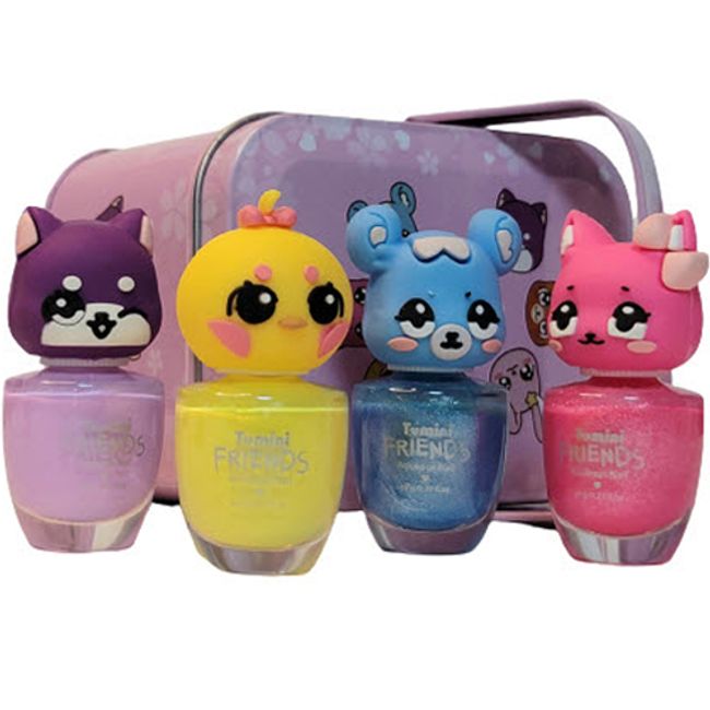 Tumini Friends Water-Based Nail Polish Cat + Chick + Dog + Hamster + Tin Case Set