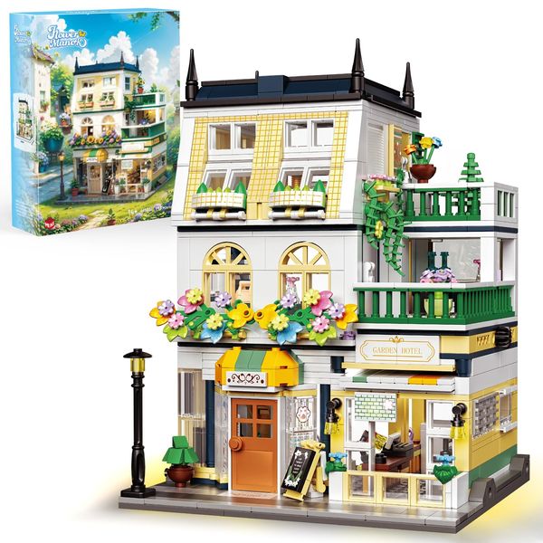 City Garden Hotel Lighting Building Block Set, Not Compatible with Lego Architecture, 998 PCS Mini Bricks Modular Construction Building Model Sets, Building Block Toy Gift for Adults and Teens