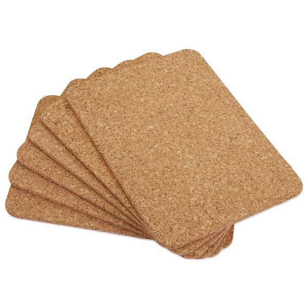 apollo THE HOUSEWARES BRAND - Set of 6 x Heat Resistant Cork Place Mats - Protects From Food Spills Dents & Hot Plates - Non Slip - Easy Clean - Size 28cm x 20cm