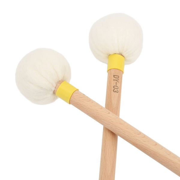 2 Stück Trommelschlägel Filzschlägel Sticks Ahorngriff Holzschlägel Percussion Sticks für Bassdrums Pauken Snaredrums(Gelb)