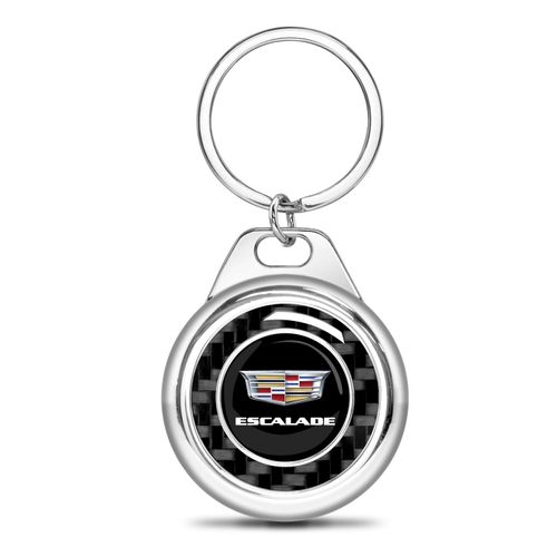 iPick Image for Cadillac Escalade Logo Real Black Carbon Fiber Chrome Roundel Metal Case Key Chain Keychain, Exclusive Official Licensed