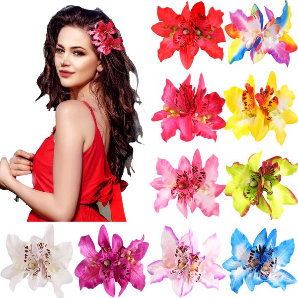 10 Pieces Women Chiffon Flowers Hair Clips Butterfly Orchid Alligator Clips for Bridal Wedding Accessory Beach Party Wedding Event Decor