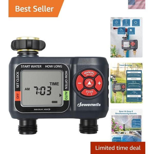 Sprinkler Timer 2 Zone, Water Hose Timer with Rain Delay/Manual Watering/Auto...