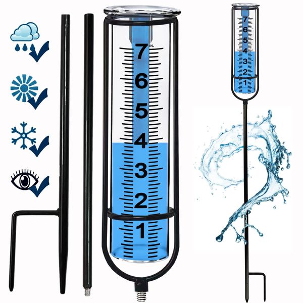 Rain Gauge, Freeze Proof Rain Gauge Outdoor with Stake, Upgrade Water Rain Meter, Rain Measure Gauge for Yard, Adjustable Rain Gauges Outdoors Best Rated, Detachable Rain Gauge for Lawn,Garden