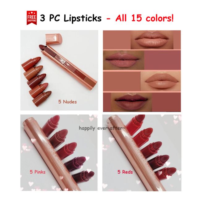 Simply Bella 15 Colors Lipstick - All 3 PCs! Nude, Pink, Red, Berries Lipsticks