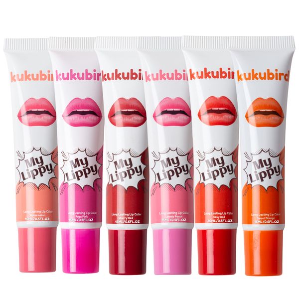 kukubird 6pcs Lip Tattoo Peel & Reveal Waterproof Lipgloss Lip Tint Womens Girl Makeup Beauty Set