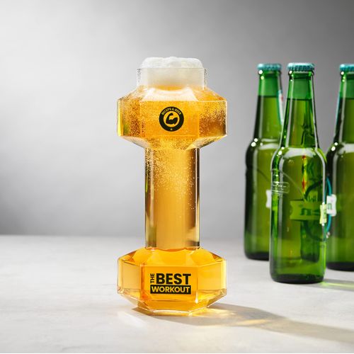 #winning Dumbell Shaped Beer Pint Glass | Gym Themed Dumb Bell Large Lager Clear Novelty Glass