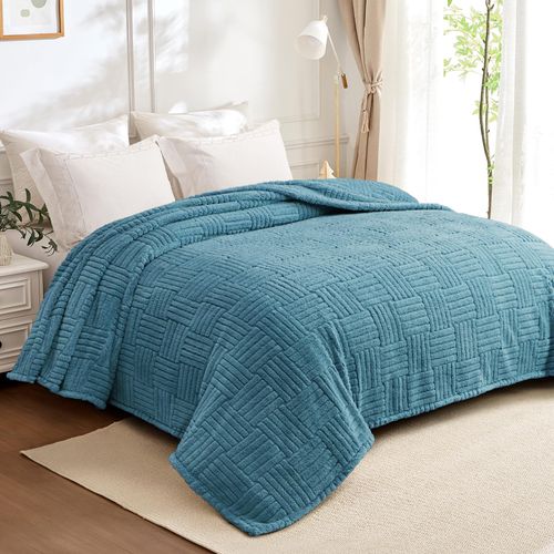 Whale Flotilla Lightweight Fleece Twin Size Blanket for Bed, Fuzzy Soft Blankets with Decorative Jacquard Pattern for Summer, Warm and Fluffy, 60x80 Inch, Slate Blue