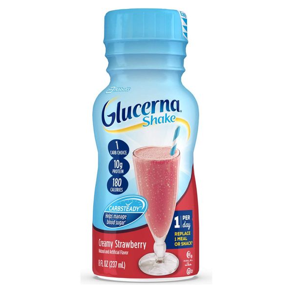 Glucerna Nutritional Shake, Diabetic Drink to Support Blood Sugar Management, 10g Protein, 180 Calories, Creamy Strawberry, 8-fl-oz Bottle, 24 Count