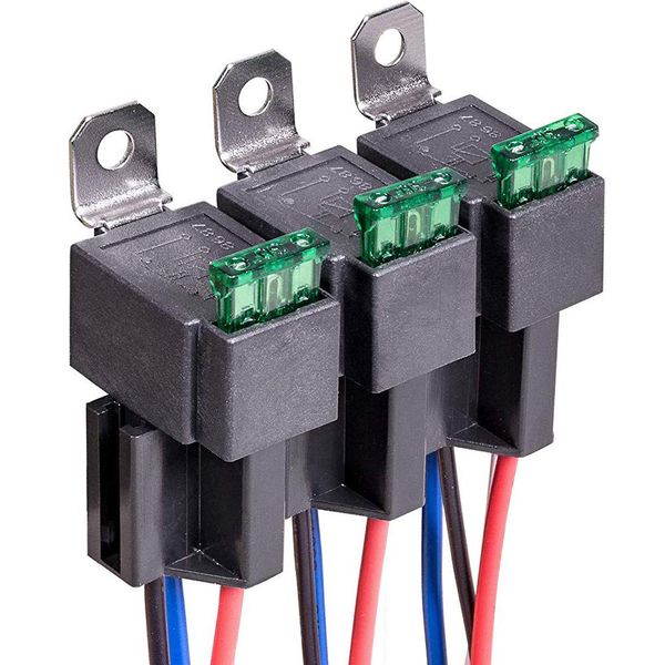 Gebildet 12V Fuse Relay Switch Harness Set - 30A ATO/ATC Blade Fuse, 4-Pin SPST Automotive Electrical Relays with Heavy Duty 14 AWG Wires (Pack of 3)