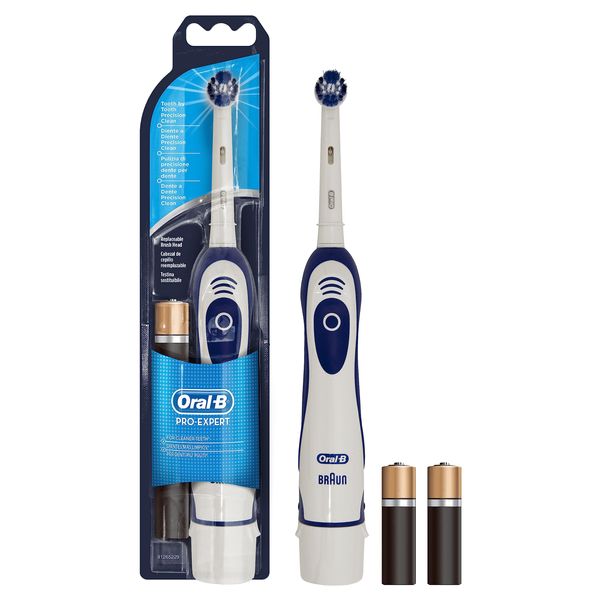 Oral-B Pro-Expert Electric Toothbrush, 1 Handle, 1 Precision Clean Toothbrush Head, 2 Batteries, 1 Mode with 2D Cleaning, Blue & White