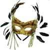 Gold Velvet Mask + Feathers On Headband