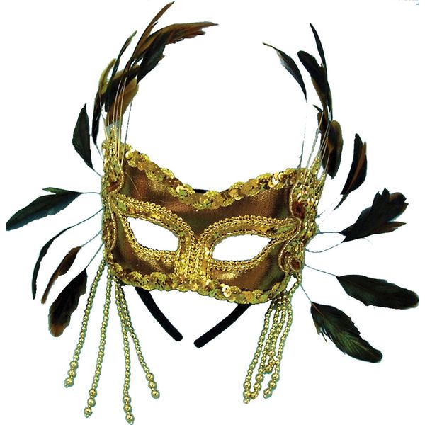 Gold Velvet Mask + Feathers On Headband