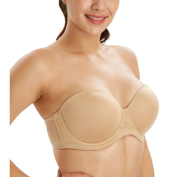 Lemorosy Multiway Contour Strapless Bra Women's Plus Size Full Coverage Underwire Bras(Nude,32E)