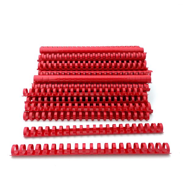 Alevar Binderücken aus Kunststoff, Spiralbindung, 21 Ringe, Durchmesser 19 mm, A4, Kapazität von 121 bis 150 Blatt, Farbe Rot, Packung mit 100 Stück