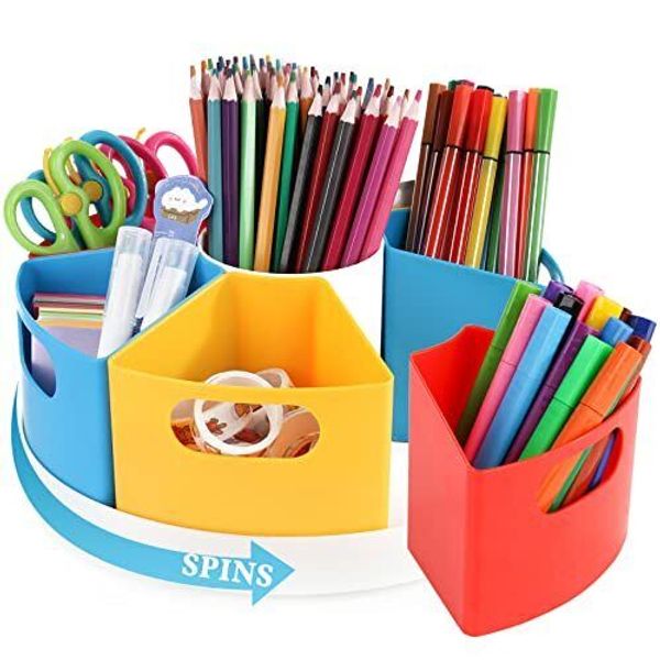 360 Rotating Art Supply Storage Organizer Caddy for Kids,Crayon Multicolored