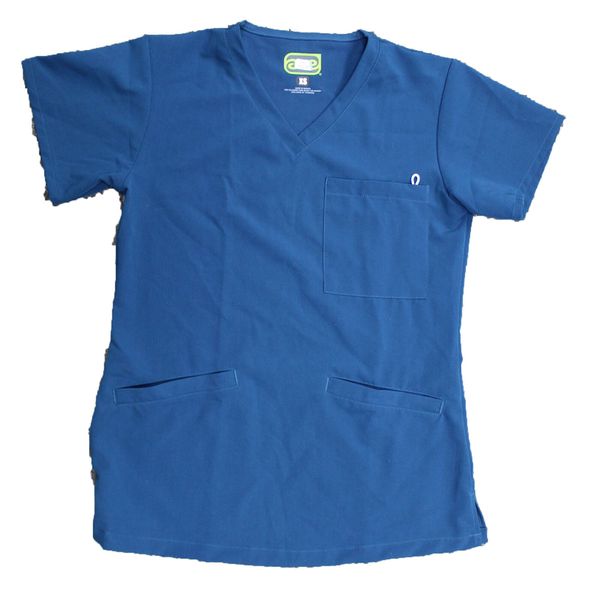 Berkeley Ave Womens V-Neck Scrub Top 3 Pockets Blue XS