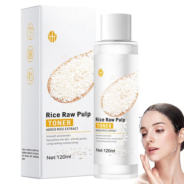 Rice Toner, Rice Water Toner for Face, Natural Glow Essence Toning Solution with Rice Extract, Face Toner Hydrating Toner Skin Moisturizer Hydration Smooth Tender Skin Care (120ml)