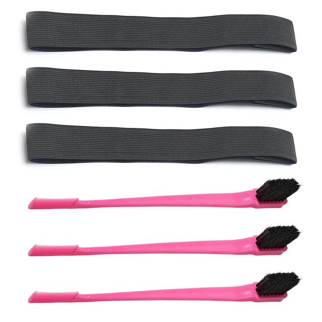 Divono 3 Stück Wig Elastic Band Schwarz Perückenband Verstellbar Gummiband Frontal Perückenband,Perückengriffband Mit 3 Stück Bürste Kante Für Damen Haarverschluss Frontperücken(Schwarz,Rosenrot)