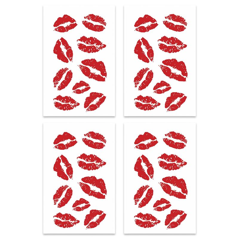 Red Lip Temporary Tattoos, 4Pcs Realistic Lipstick Kiss Mark Stickers ...
