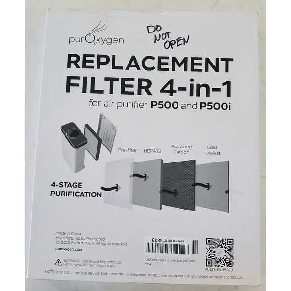 4-in-1 High-Efficiency Replacement Filter for Air Purifier PurOxygen P500 P500i